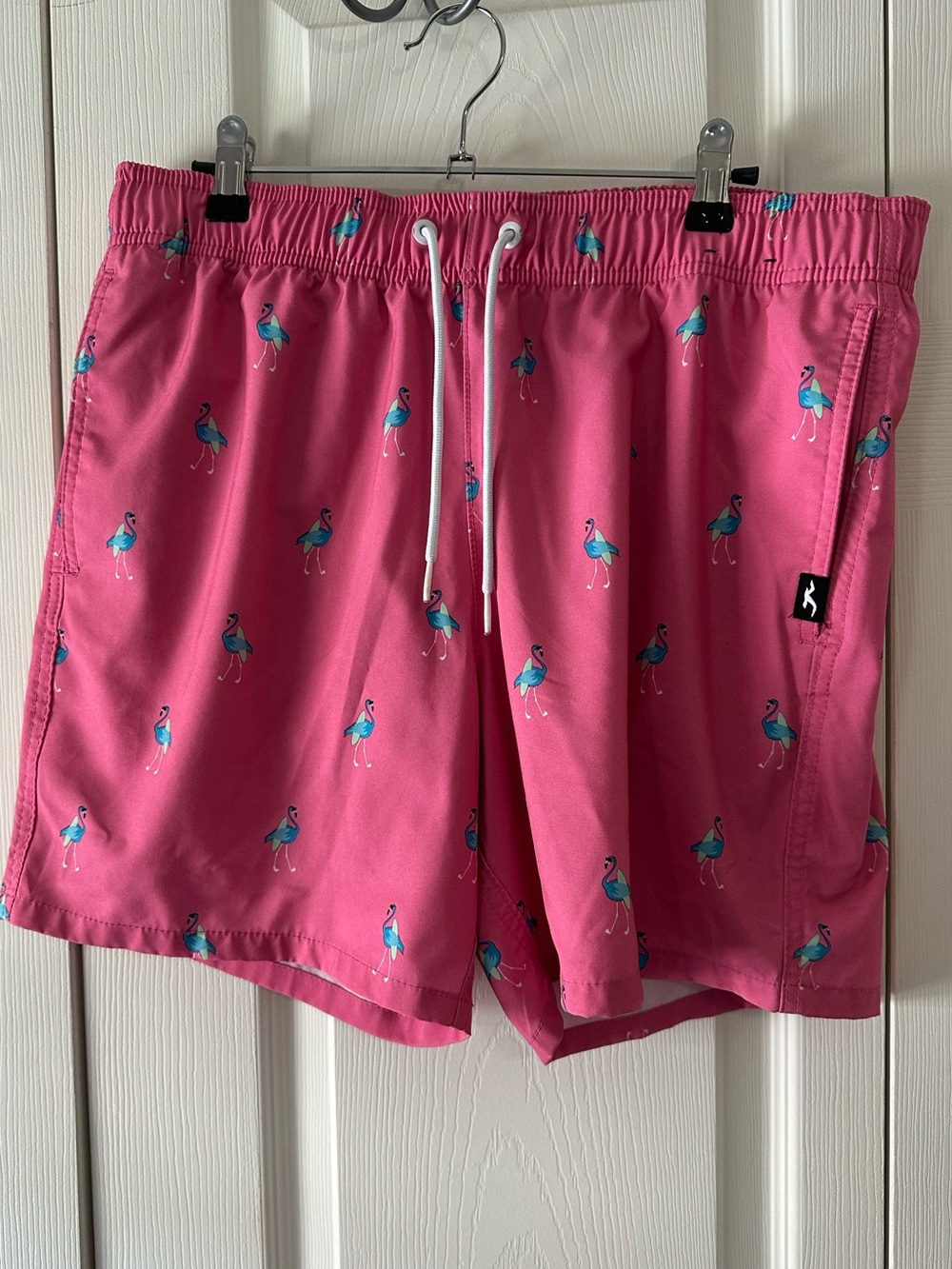 Hollister Pink Swim Trunks with Teal Flamingo Print